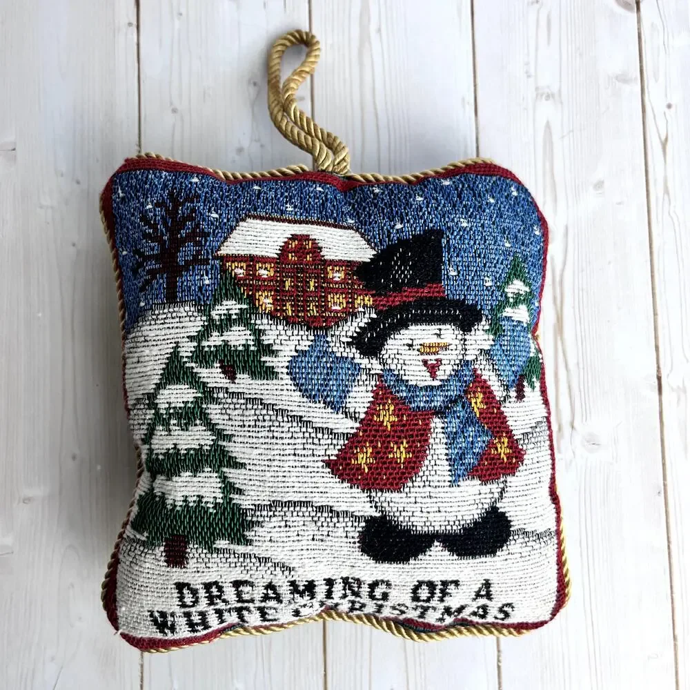 Vintage Tapestry Snowman Theme Tapestry Wall Hangings & Mini Pillow Lot Mismatch